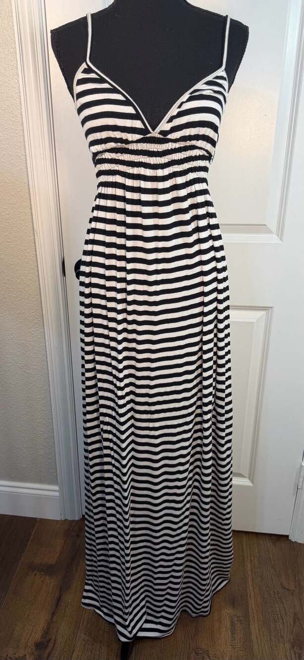 Rachel Pally Black and White Striped Empire Waist Maxi Dress
